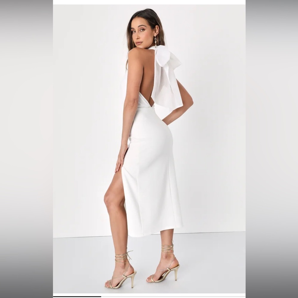 Lulus White Organza/Crepe Midi Dress